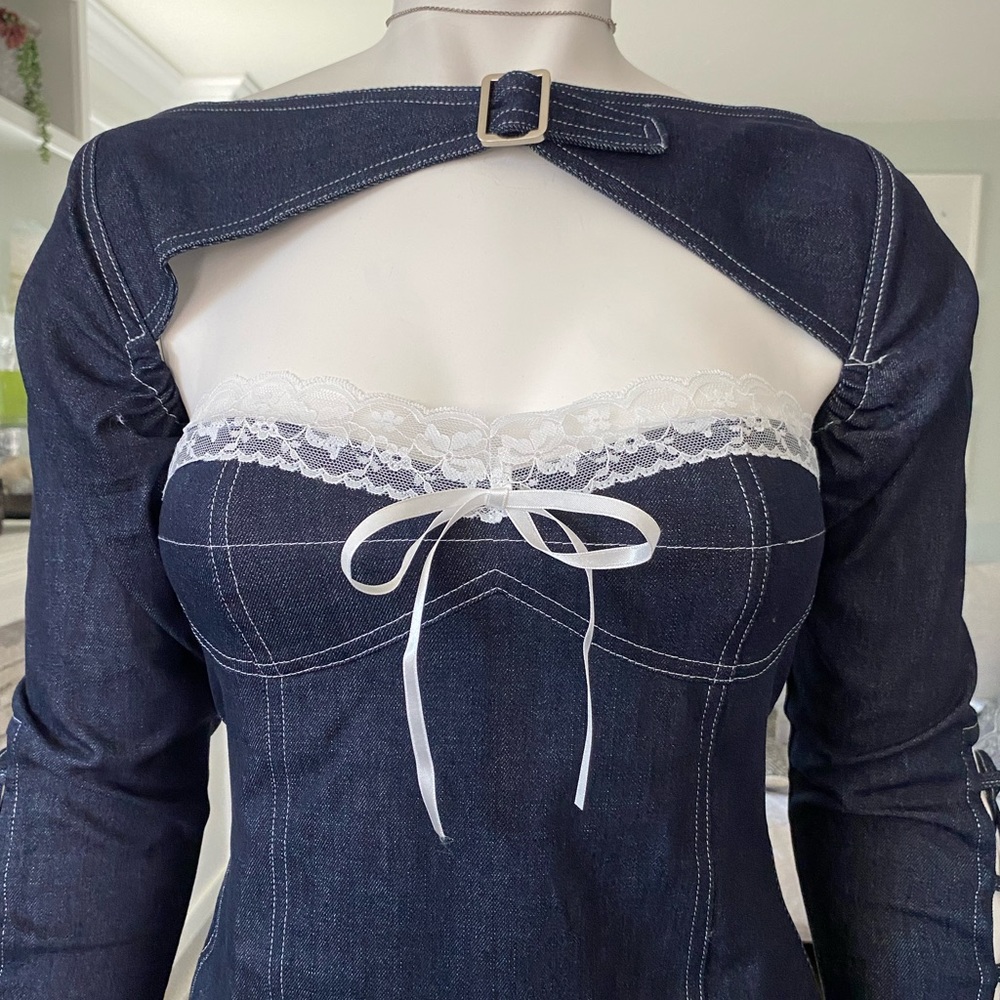 Stuck on Stupid | NWT’s cyber Y2K “Mary Jane Denim Set” pleated lace mini dress - Picture 5 of 7